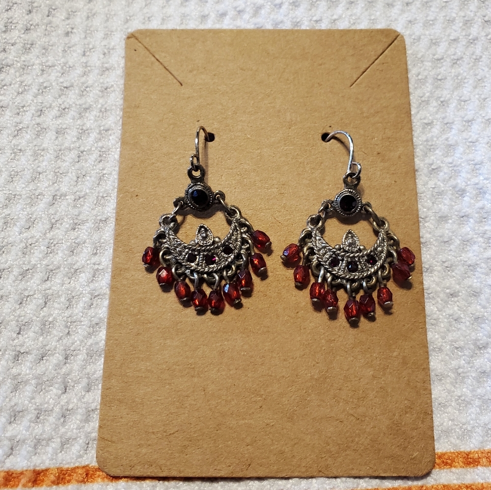 Silver & Red Earrings
